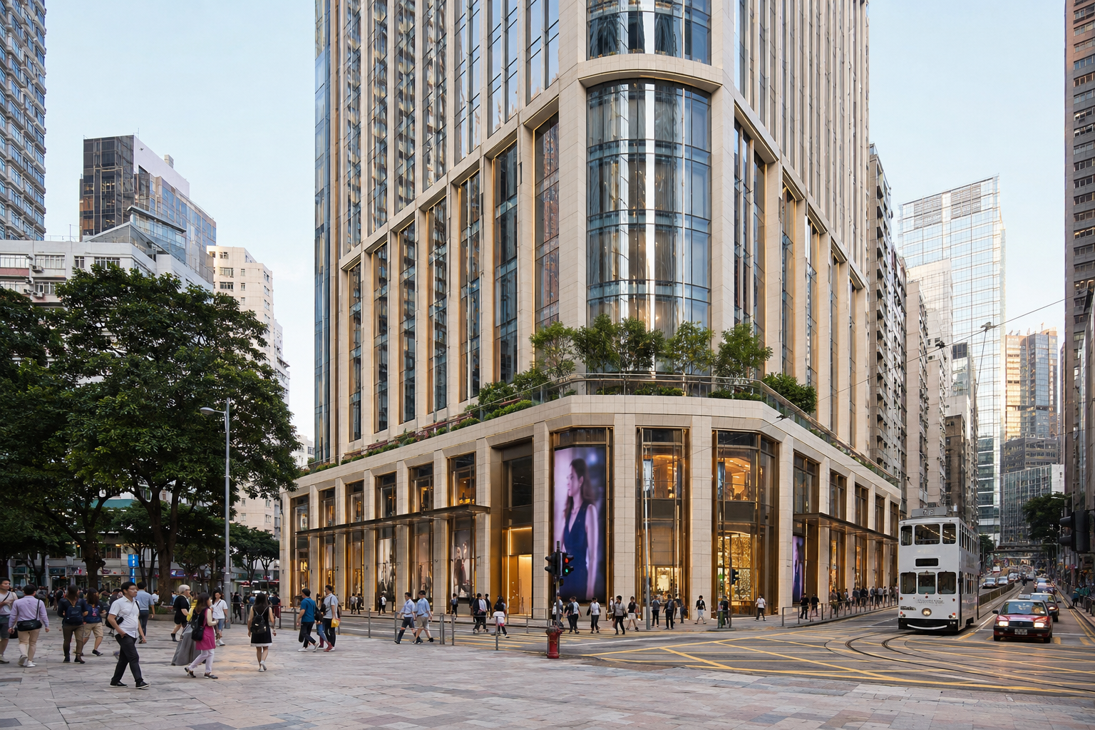 A cluster of Causeway Bay commercial towers where upper-floor aesthetic clinics sit out of street view.